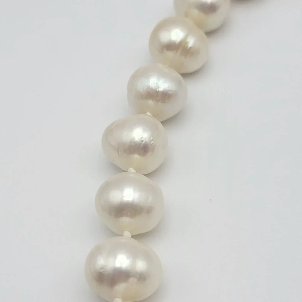Large Freshwater Pearl Necklace 19 Inch White Silver Tone Magnetic Clasp 12.7mm - Picture 6 of 9